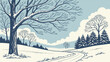 © Fiaz - Winter landscape drawing with trees and snow covered ground for christmas holiday season vector illustration