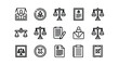 © Richard - Line editable icon set of legal and justice icons, including scales of justice and legal documents line icon set