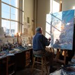 © Seak - 'An artist paints on a large canvas in a sunlit art studio.' -