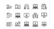 © Richard - Line editable icon set of business and technology icons representing online meetings and communication line icon set