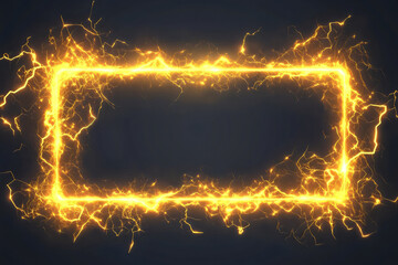 Sticker - Neon yellow glowing electric rectangle frame with sparks on dark background with blank space for eletric and futuristic poster, banner, wallpaper, backdrop design and decoration