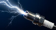 © abu - Silver Spark Plug Emitting Electrical Sparks with Intricate Design Against a Dark Blue Background Focused on Power and