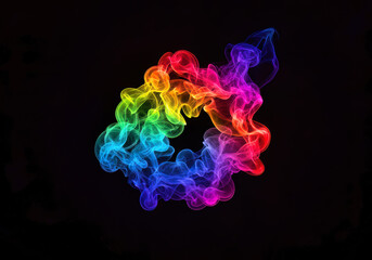 Wall Mural - Vibrant Spectral Smoke Art Swirling and Blending Colors in an Intricate Abstract Pattern on a Deep Black Backdrop