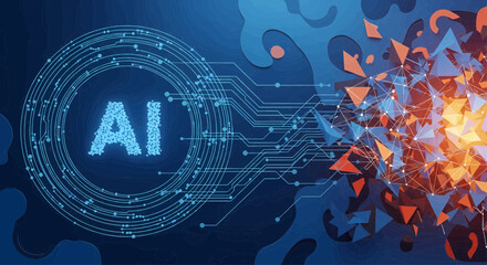 Futuristic artificial intelligence network concept showing a digital brain circuit and data transformation.
