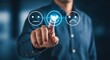 © Pixample - Professional taps smiling feedback icon, showing excellent customer experience and satisfaction rating online