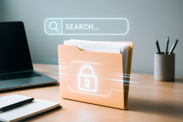Wall Mural - data security and protection: a visual depiction of secure data, symbolized by a locked folder with 