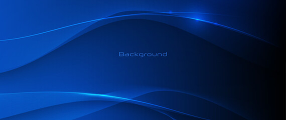 Wall Mural - vector abstract flowing wave line, particle dot pattern, neon light on dark blue gradient background