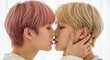 © Poetra RH - Young asian gay couple sharing a tender kiss in soft natural light. LGBTQ romance, love, intimacy, and modern expression of identity and pride. Concept of equality, affection, and connection