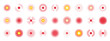 © YEVHENIIA - Red pain circle icon with wave effect for muscle ache or headache, designed with concentric rings and dots to show body damage or chronic nerve pain. Vector