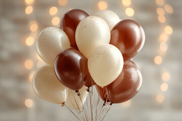 Wall Mural - elegant cluster of brown and cream balloons with bokeh background creating a festive atmosphere