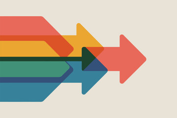 a series of overlapping colorful arrows pointing to the right on a light beige background design ele