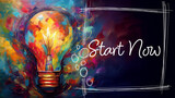 Start Now Bulb Colorful Painting Left Text Horizontal Dark 