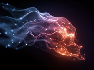 Wall Mural - abstract digital network with flowing blue and red light waves connected by glowing nodes, symbolizi