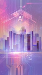 Wall Mural - a futuristic cityscape with digital circuitry and glowing elements, highlighting ai technology integ