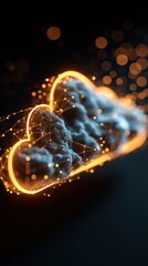 Wall Mural - two glowing hearts intertwined with digital network lines and particles, set against a dark backgrou