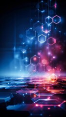 Wall Mural - digital hexagons with neon lights and glowing lines, representing a futuristic ai technology theme