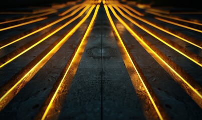 Abstract converging light rays on dark textured surface background