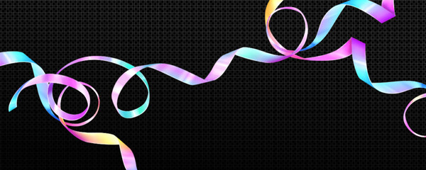 Wall Mural - holographic tape ribbons frame on transparent background - iridescent gradient strips with pink, blu