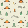 © MD. SHABUZ RAYHAN - Seamless pattern of camping tents trees moon campfire and stars pine tree forest