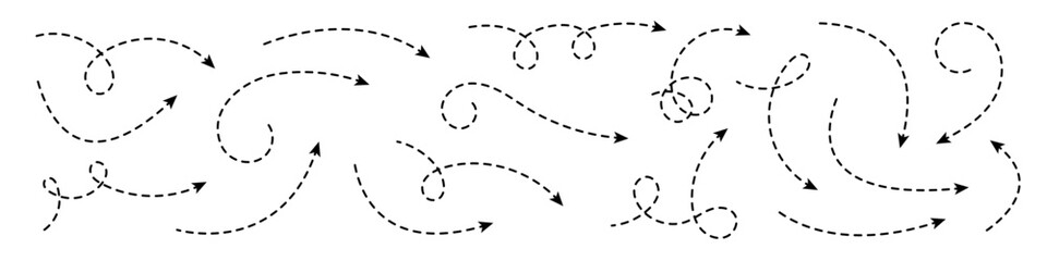 Wall Mural - Set of curved arrows with dashed lines.