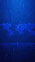 Wall Mural - digital technology world map animation. glowing connections world map news studio set blue backgroun