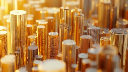Sticker - Explore mesmerizing golden cylinders in a stunning visual display. Ideal for backgrounds and artistic representations. Enhance your projects with this unique footage. Generative AI.