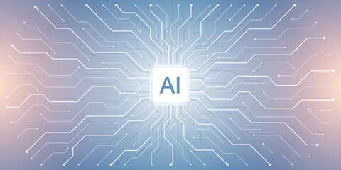 Wall Mural - artificial intelligence icon, sign, logo in the circuit line style. ai processor vector icon flat de