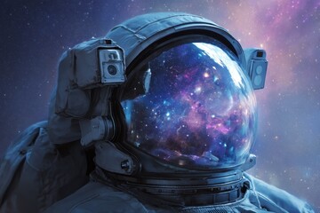 Wall Mural - astronaut explores the vastness of space surrounded by a stunning galaxy and vibrant purple hues