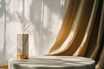 Wall Mural - minimalist picture of product on round podiums generative ai