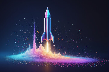 Wall Mural - Colorful Rocket Launch with Vibrant Smoke Trail. Generative AI. 