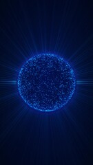 Wall Mural - blue sphere particles waves, energy futuristic ball futuristic atom molecule hi tech background, pol
