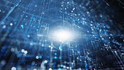 Wall Mural - Artificial intelligence cyberspace lines and dots loop copy space background.