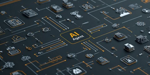 Wall Mural - ai workflow automation artificial intelligence software interface nodes triggers data tool dashboard