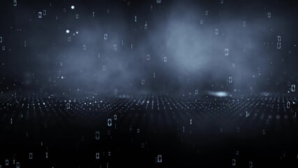 Wall Mural - digital computer binary numbers data on looped bounce dots and smoke effect background.
