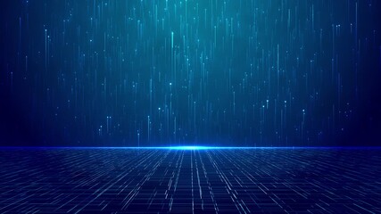 3D Cyberspace Big Data Digital Business Hi tech Information technology concept with data flow. 4K Blue dark sci fi bg fly through hi tech digital space, neon light. Data flow in blockchain or bigdata.