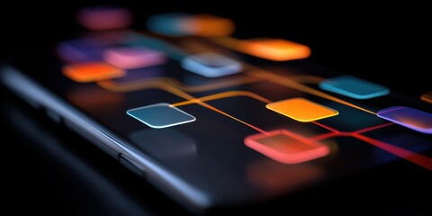 Wall Mural - colorful smartphone interface showcasing app icons and vibrant connections in a dark setting