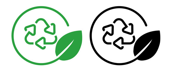 Wall Mural - Icon universal recycle symbol within a circular frame green leaf symbolizing eco friendly representing recycling waste management and circular economy initiatives