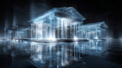 Wall Mural - a modern building 3d architecture hologram simulation
