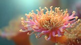 Vibrant anemone detail; peach & pink fronds, twisting tendrils, underwater macro