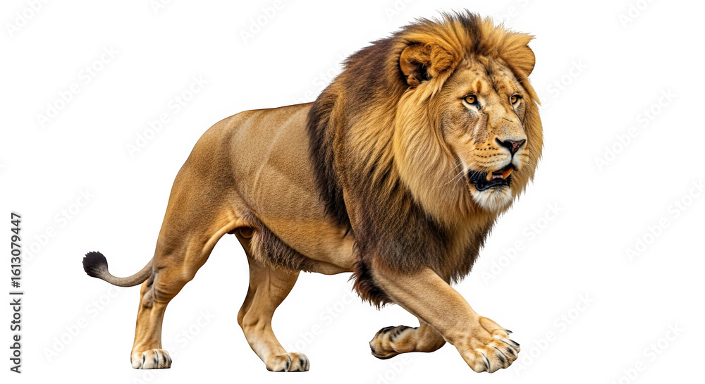 Ai generated image of a majestic male lion with a full mane walking ...