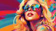 © Assyifa Sisters - Smiling Fashion Model with Curly Blonde Hair and Sunglasses, AI Generated Portrait
