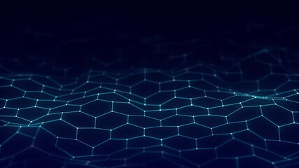 Wall Mural - digital hexagon dynamic wave of particles. abstract blue futuristic background. big data visualizati