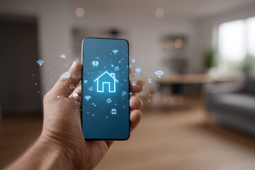 Hand holding phone displaying smart home interface (2)