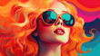 © Assyifa Sisters - Smiling Fashion Model with Curly Blonde Hair and Sunglasses, AI Generated Portrait