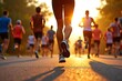 © Irtiko - Runners training together in golden sunset light