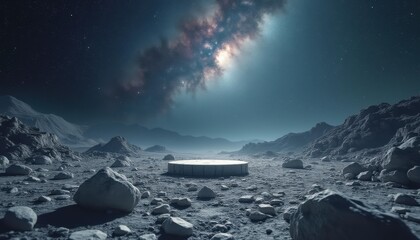 Wall Mural - serene alien landscape with rocks under starry night sky