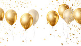 Set of shiny golden helium balloons isolated on white background