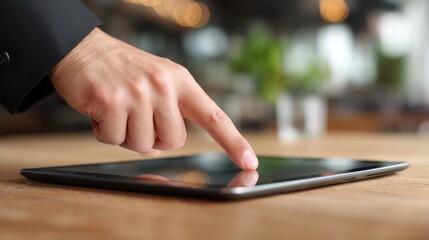 Hand touching tablet screen