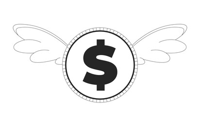 Wall Mural - flying dollar coin with wings 2d line object. fleeting money, fast spending, financial freedom. econ