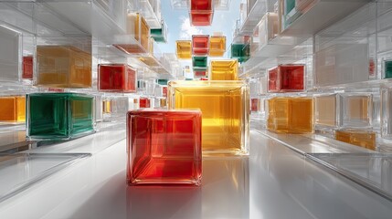 Colorful transparent cubes create a modern abstract composition.